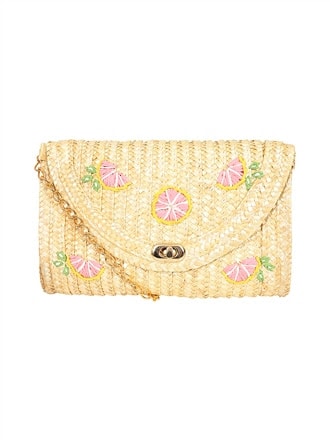 Grapefruit Slices Straw Clutch